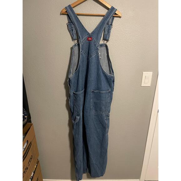 Dickies Denim Bib Overalls Mens Large Blue Carpenter Workwear Tool Pockets READ - Picture 3 of 9